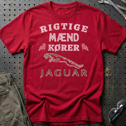 Jaguar Rigtige Mænd Kører - Unisex T-Shirt , Bomuld-Beklædning-Jaguar-Rød-S-Garage Culture Shop- garage - man cave - merchandise