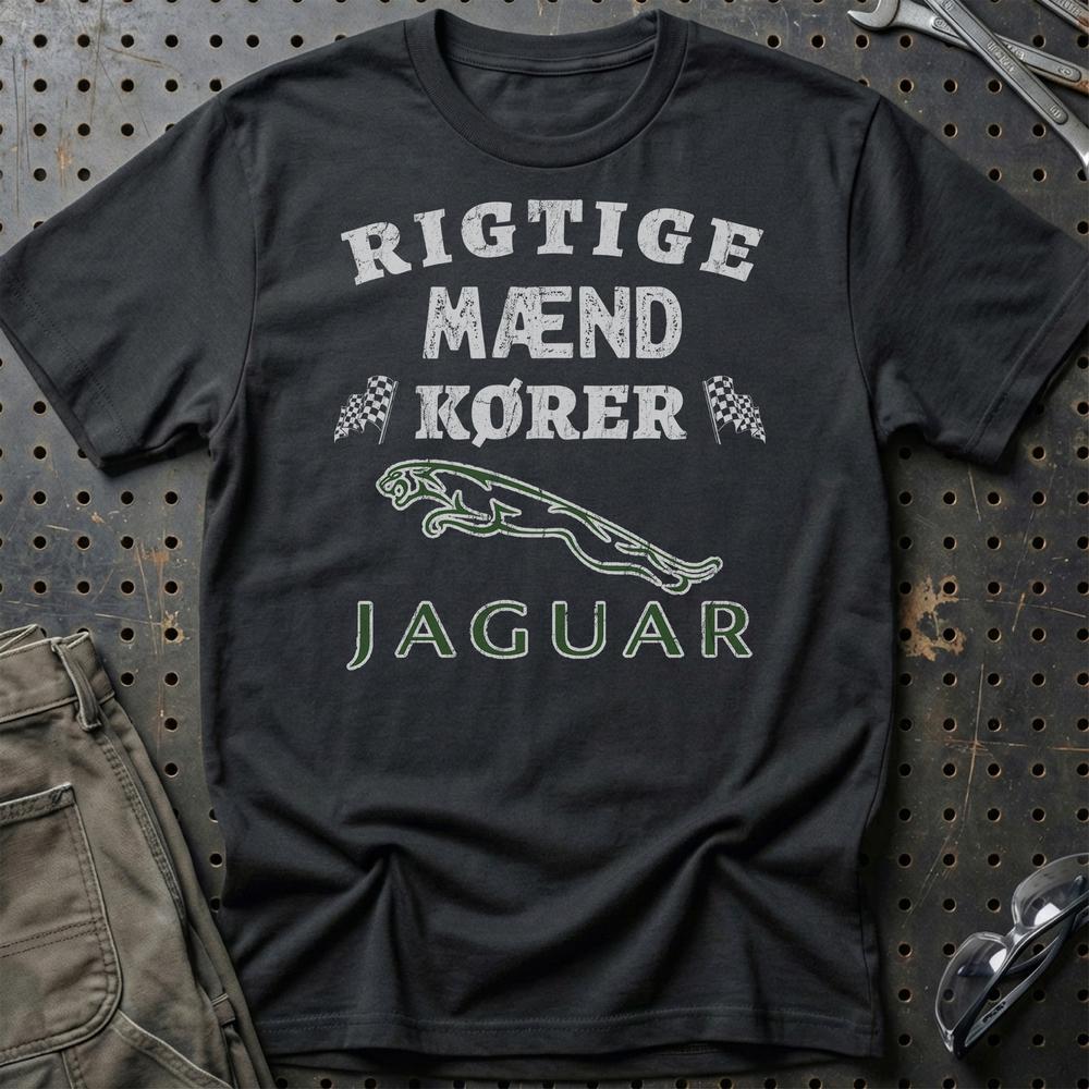 Jaguar Rigtige Mænd Kører - Unisex T-Shirt , Bomuld-Beklædning-Jaguar-Sort-S-Garage Culture Shop- garage - man cave - merchandise