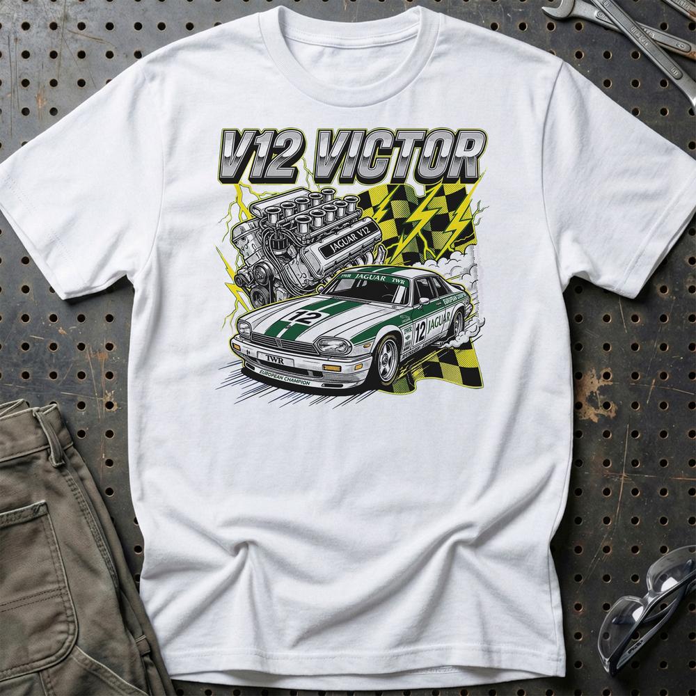 Jaguar XJS V12 T-Shirt - V12 Victor T-Shirt-Beklædning-Jaguar-Hvid-S-Garage Culture Shop- garage - man cave - merchandise