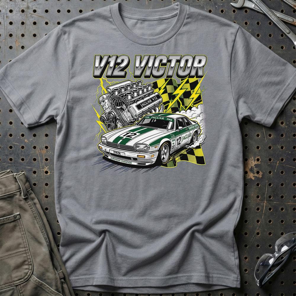 Jaguar XJS V12 T-Shirt - V12 Victor T-Shirt-Beklædning-Jaguar-Grå Sport-S-Garage Culture Shop- garage - man cave - merchandise