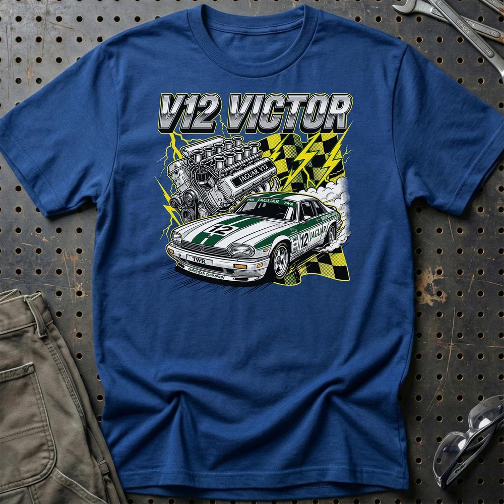 Jaguar XJS V12 T-Shirt - V12 Victor T-Shirt-Beklædning-Jaguar-Blå Royal-S-Garage Culture Shop- garage - man cave - merchandise