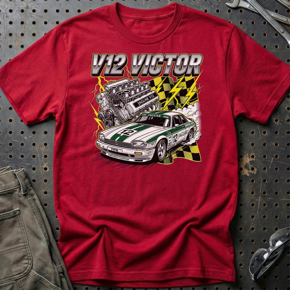 Jaguar XJS V12 T-Shirt - V12 Victor T-Shirt-Beklædning-Jaguar-Rød-S-Garage Culture Shop- garage - man cave - merchandise