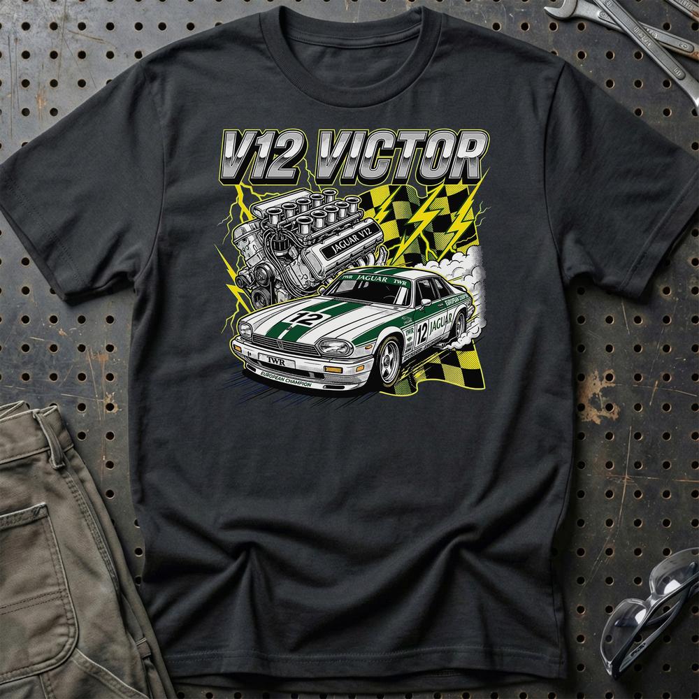 Jaguar XJS V12 T-Shirt - V12 Victor T-Shirt-Beklædning-Jaguar-Sort-S-Garage Culture Shop- garage - man cave - merchandise