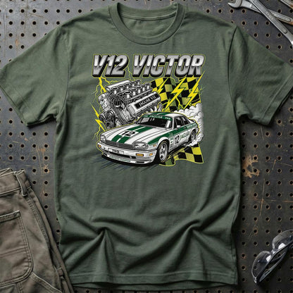 Jaguar XJS V12 T-Shirt – V12 Victor - Unisex T-Shirt-Beklædning-Jaguar-Grøn Militær-S-Garage Culture Shop- garage - man cave - merchandise