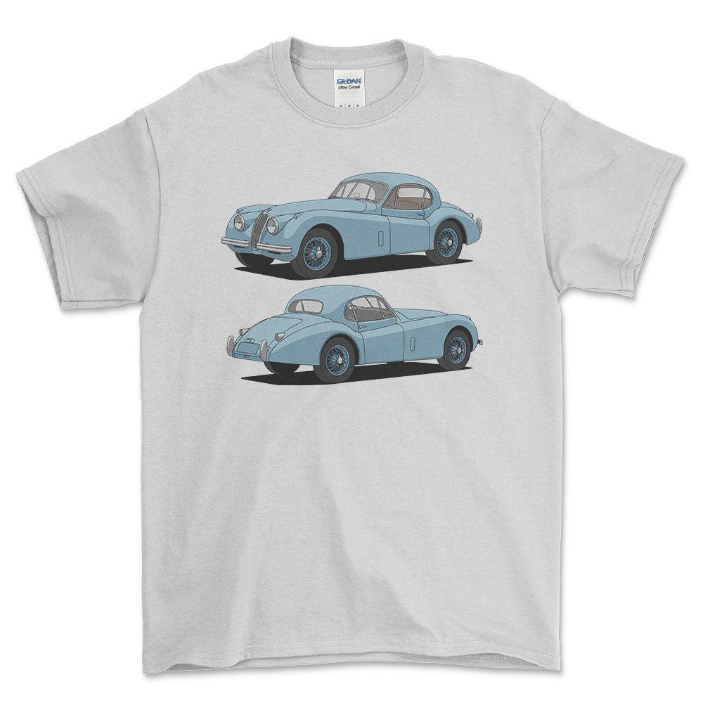 Jaguar XK 120 FHC 1953 - Unisex T-Shirt-Beklædning-Jaguar-Hvid-S-Forside-Garage Culture Shop- garage - man cave - merchandise