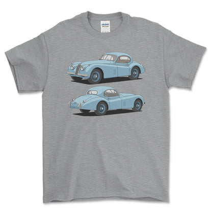 Jaguar XK 120 FHC 1953 - Unisex T-Shirt-Beklædning-Jaguar-Grå Sport-S-Forside-Garage Culture Shop- garage - man cave - merchandise