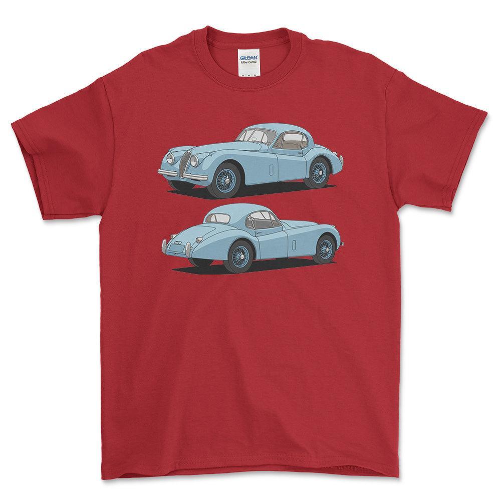 Jaguar XK 120 FHC 1953 - Unisex T-Shirt-Beklædning-Jaguar-Rød-S-Forside-Garage Culture Shop- garage - man cave - merchandise