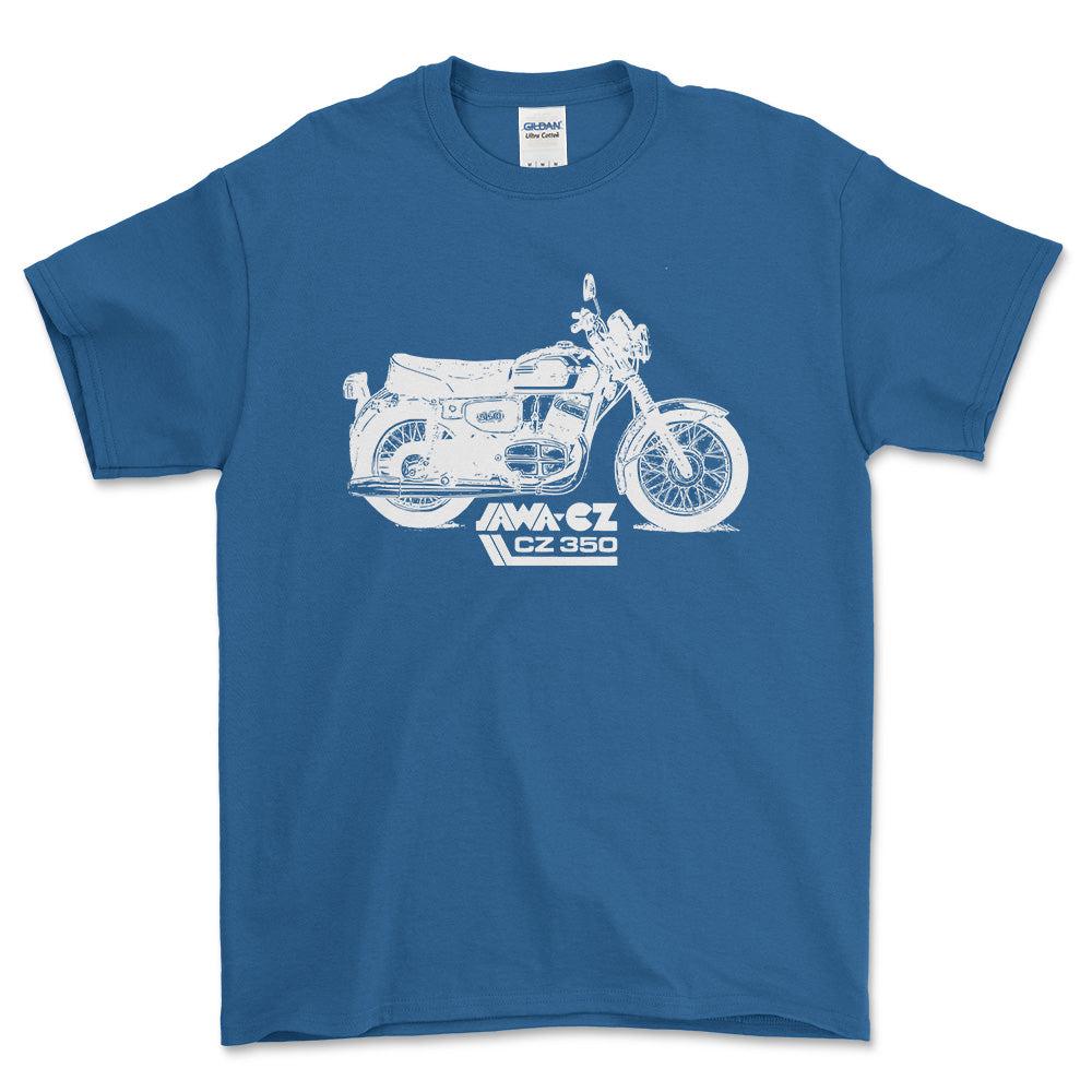 Jawa Cz 350 Unisex T-Shirt , Bomuld-Beklædning-Jawa-Blå Royal-S-Forside-Garage Culture Shop- garage - man cave - merchandise