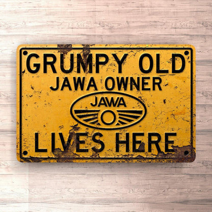 Jawa Grumpy Old Jawa Owner Lives Here Skilte, Musemåtte, Dørmåtte , Plakat-Skilte-Jawa-Garage Culture Shop- garage - man cave - merchandise