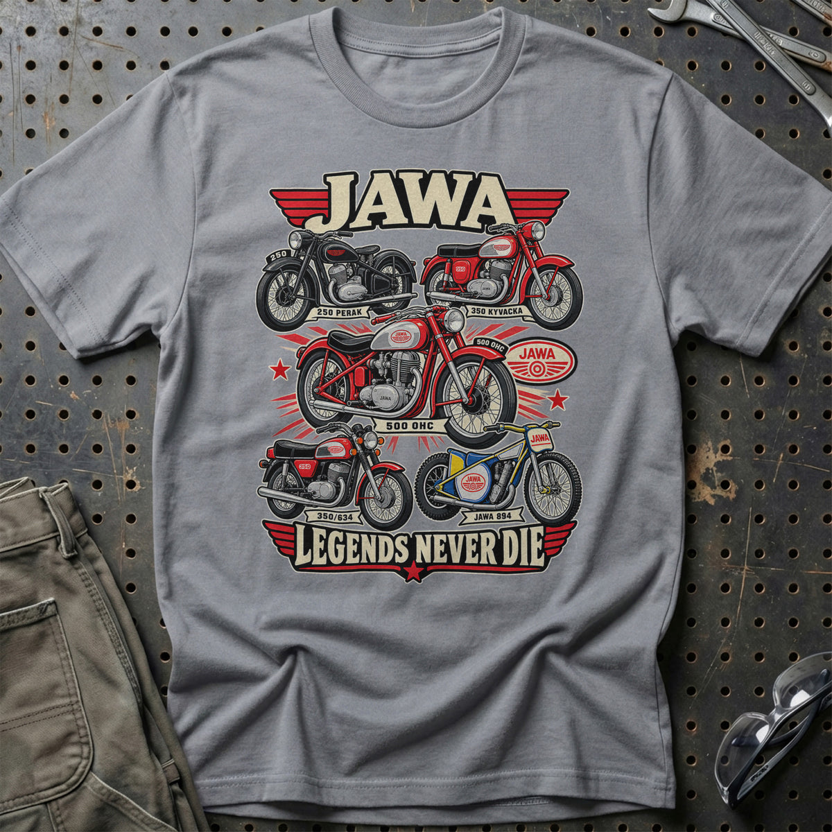 Jawa Legends Never Die T-Shirt-Beklædning-Jawa-Grå Sport-S-Garage Culture Shop- garage - man cave - merchandise