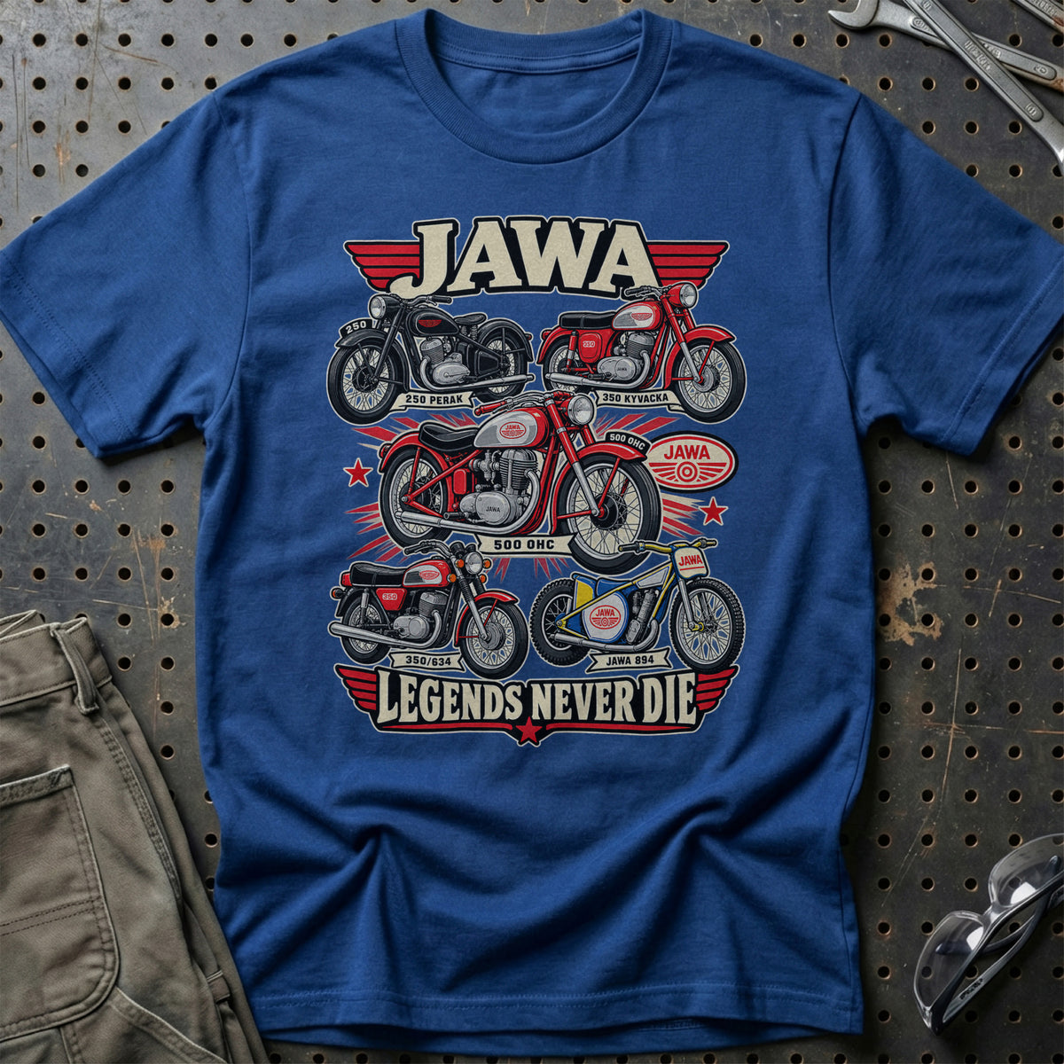 Jawa Legends Never Die T-Shirt-Beklædning-Jawa-Blå Royal-S-Garage Culture Shop- garage - man cave - merchandise