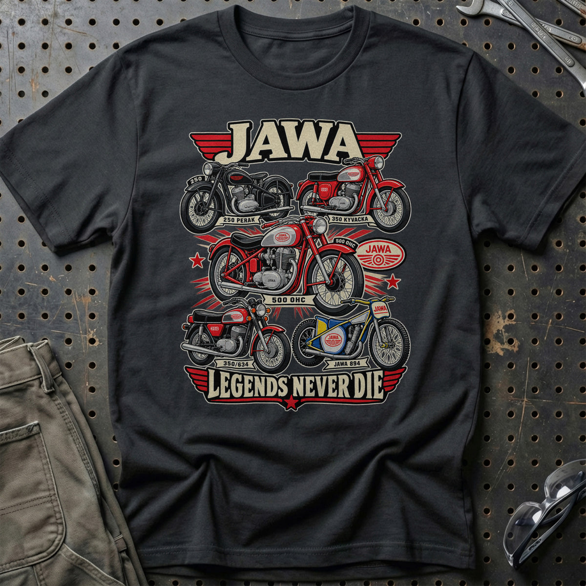 Jawa Legends Never Die T-Shirt-Beklædning-Jawa-Sort-S-Garage Culture Shop- garage - man cave - merchandise