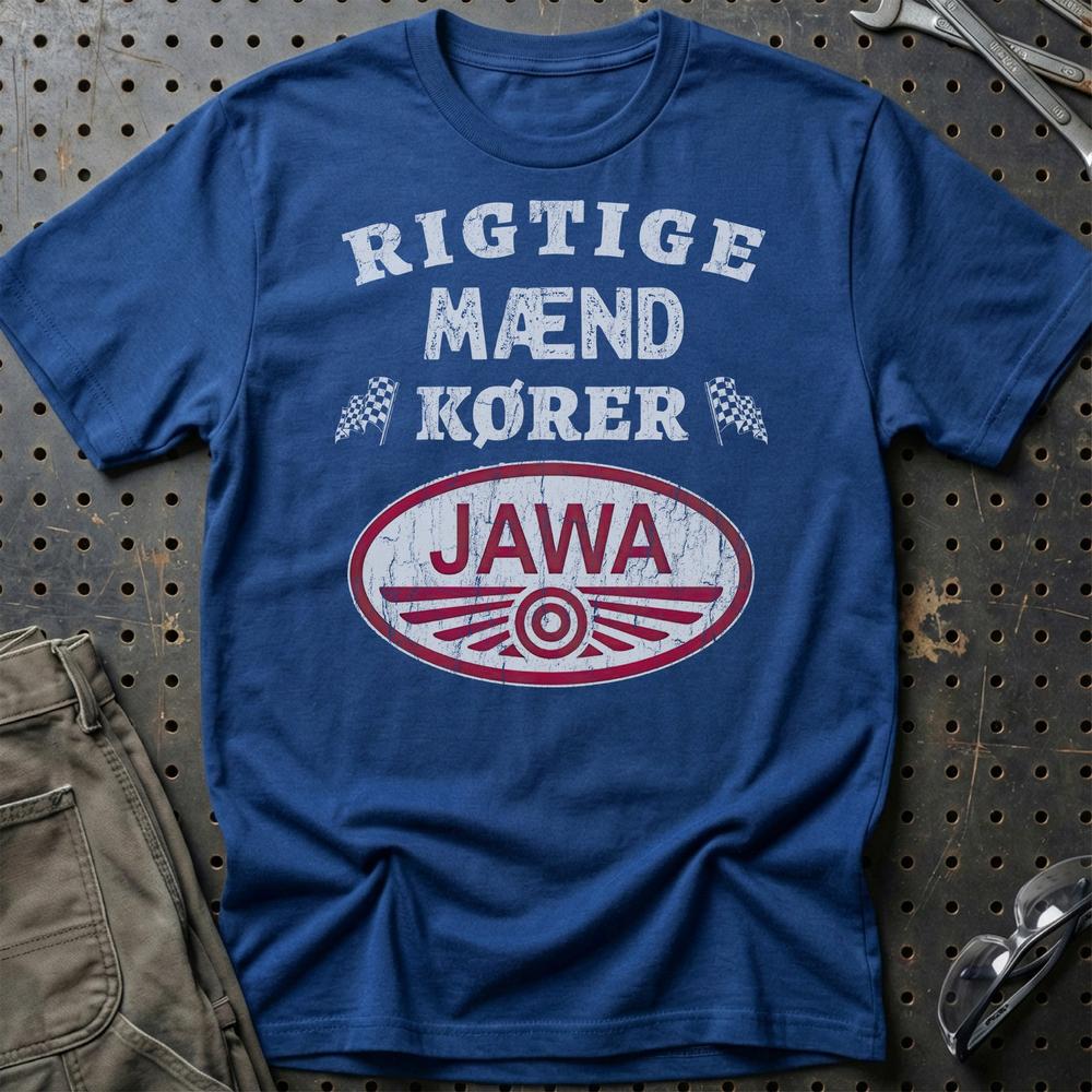Jawa Rigtige Mænd Kører T-Shirt-Beklædning-Jawa-Blå Royal-S-Garage Culture Shop- garage - man cave - merchandise