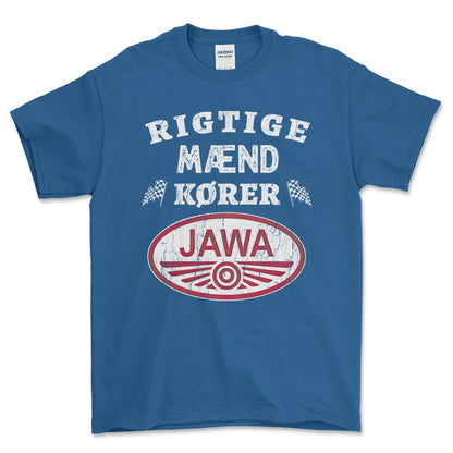 Jawa Rigtige Mænd Kører - Unisex T-Shirt , Bomuld-Beklædning-Jawa-Blå Royal-S-Forside-Garage Culture Shop- garage - man cave - merchandise