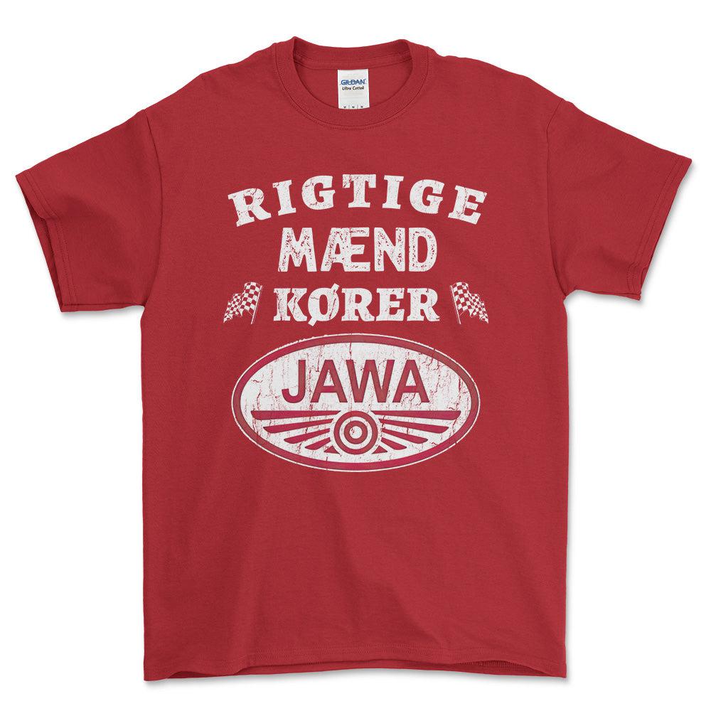 Jawa Rigtige Mænd Kører - Unisex T-Shirt , Bomuld-Beklædning-Jawa-Rød-S-Forside-Garage Culture Shop- garage - man cave - merchandise