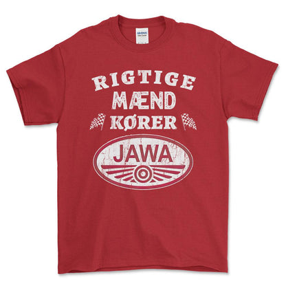 Jawa Rigtige Mænd Kører - Unisex T-Shirt , Bomuld-Beklædning-Jawa-Rød-S-Forside-Garage Culture Shop- garage - man cave - merchandise
