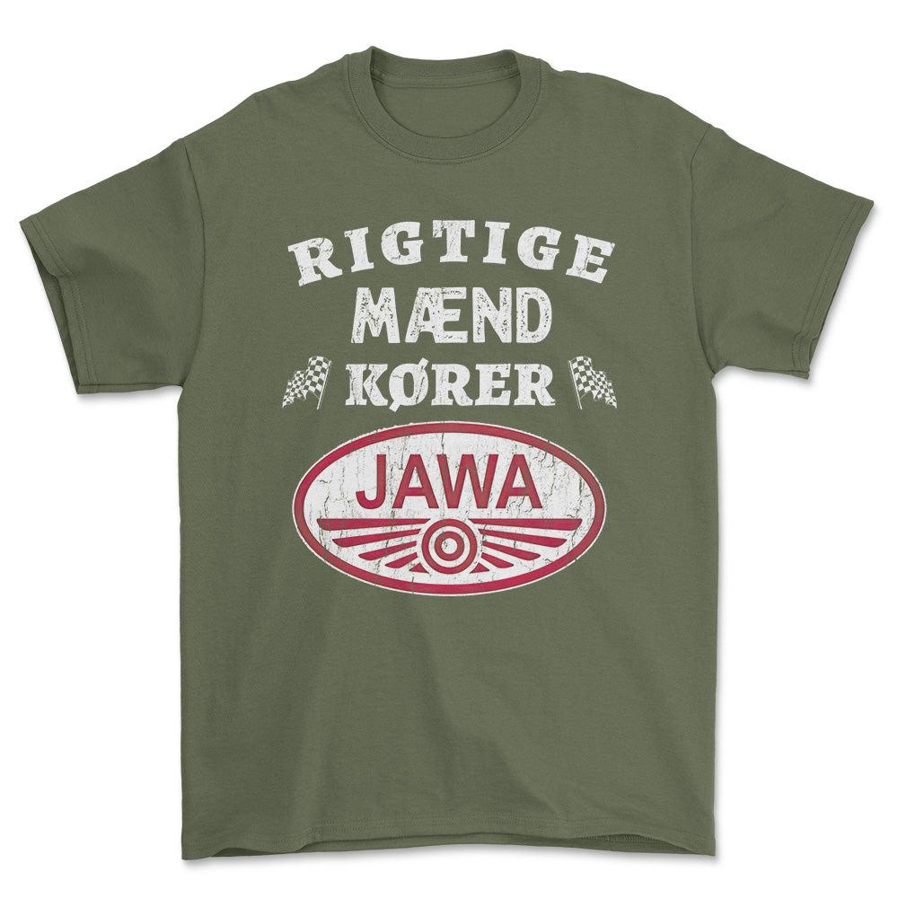 Jawa Rigtige Mænd Kører - Unisex T-Shirt , Bomuld-Beklædning-Jawa-Grøn Militær-S-Forside-Garage Culture Shop- garage - man cave - merchandise