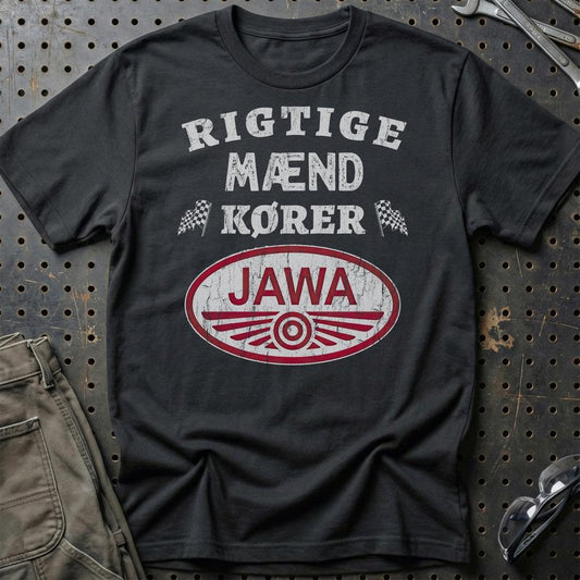 Jawa Rigtige Mænd Kører - Unisex T-Shirt , Bomuld-Beklædning-Jawa-Sort-S-Garage Culture Shop- garage - man cave - merchandise