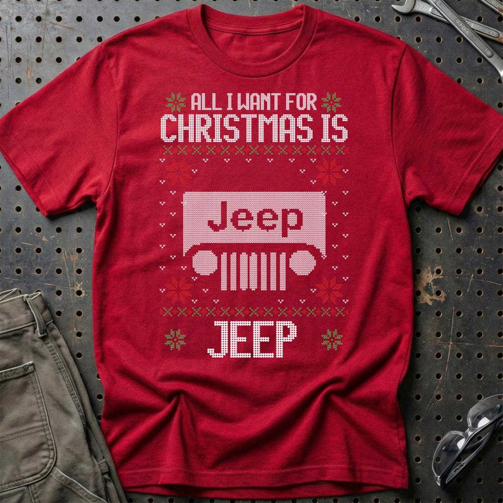 Jeep - All I Want For Christmas T-Shirt-Beklædning-Jeep-Rød-S-Garage Culture Shop- garage - man cave - merchandise