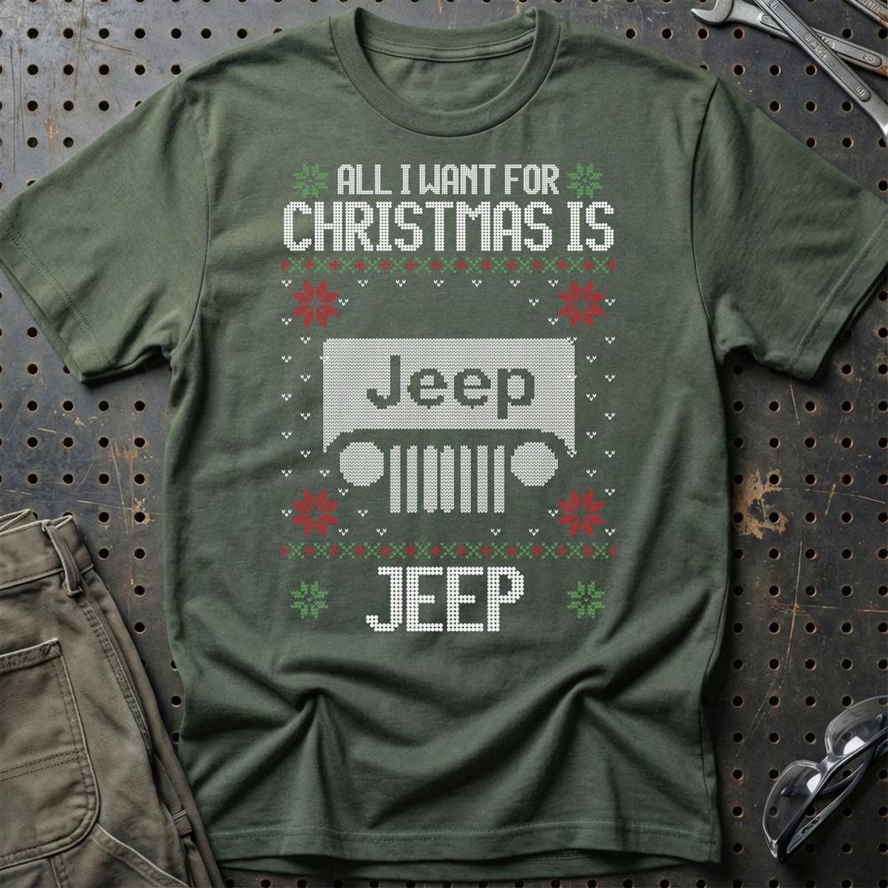 Jeep - All I Want For Christmas T-Shirt-Beklædning-Jeep-Grøn Militær-S-Garage Culture Shop- garage - man cave - merchandise