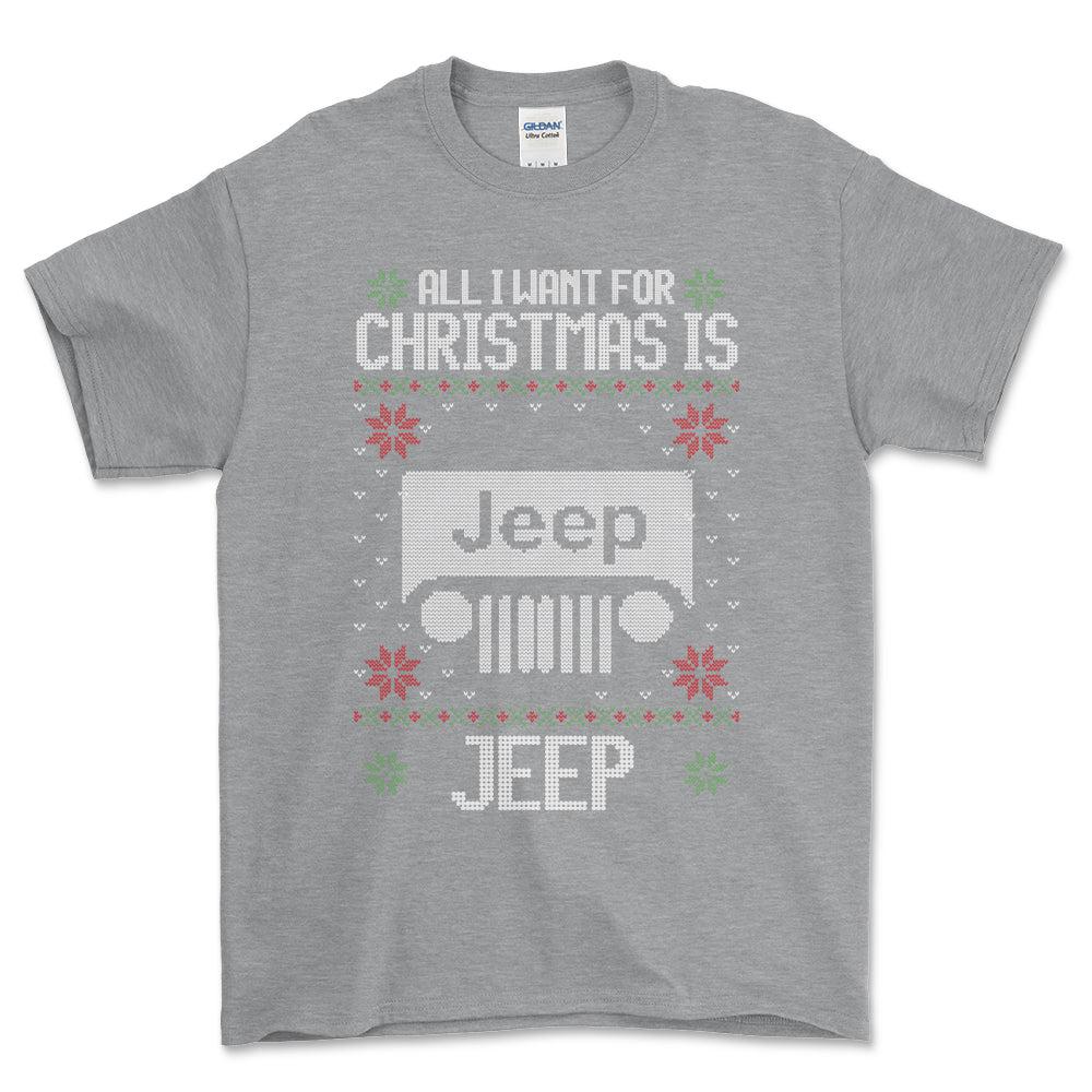 Jeep - All I Want For Christmas - Unisex T-Shirt , Bomuld-Beklædning-Jeep-Grå Sport-S-Forside-Garage Culture Shop- garage - man cave - merchandise