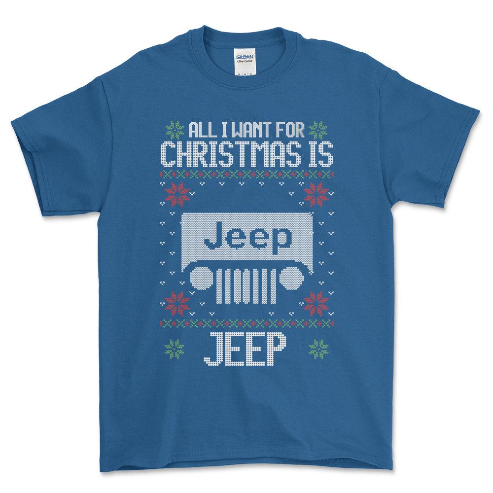 Jeep - All I Want For Christmas - Unisex T-Shirt , Bomuld-Beklædning-Jeep-Blå Royal-S-Forside-Garage Culture Shop- garage - man cave - merchandise