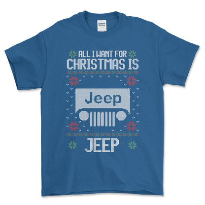 Jeep - All I Want For Christmas - Unisex T-Shirt , Bomuld-Beklædning-Jeep-Blå Royal-S-Forside-Garage Culture Shop- garage - man cave - merchandise