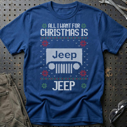 Jeep - All I Want For Christmas - Unisex T-Shirt , Bomuld-Beklædning-Jeep-Blå Royal-S-Garage Culture Shop- garage - man cave - merchandise