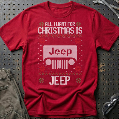 Jeep - All I Want For Christmas - Unisex T-Shirt , Bomuld-Beklædning-Jeep-Rød-S-Garage Culture Shop- garage - man cave - merchandise