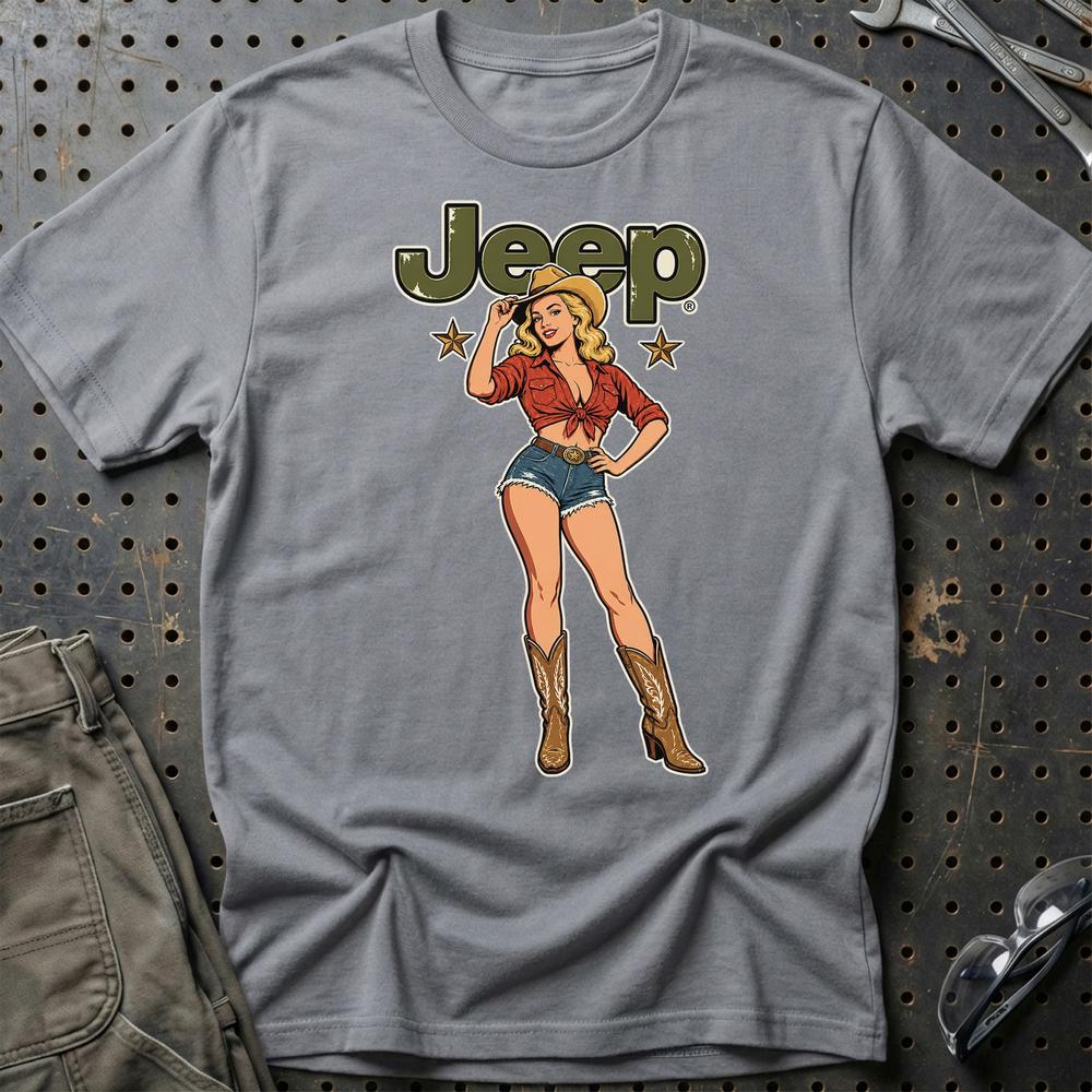 Jeep Cowboy Pinup T-Shirt-Beklædning-Jeep-Grå Sport-S-Garage Culture Shop- garage - man cave - merchandise