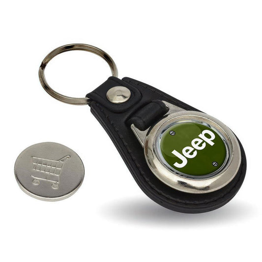 Jeep - Nøglering med Indkøbsvognsmønt – Metal & Kunstlæder-Nøglering-Jeep-Garage Culture Shop- garage - man cave - merchandise