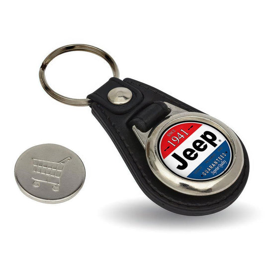 Jeep - Nøglering med Indkøbsvognsmønt – Metal & Kunstlæder-Nøglering-Jeep-Garage Culture Shop- garage - man cave - merchandise