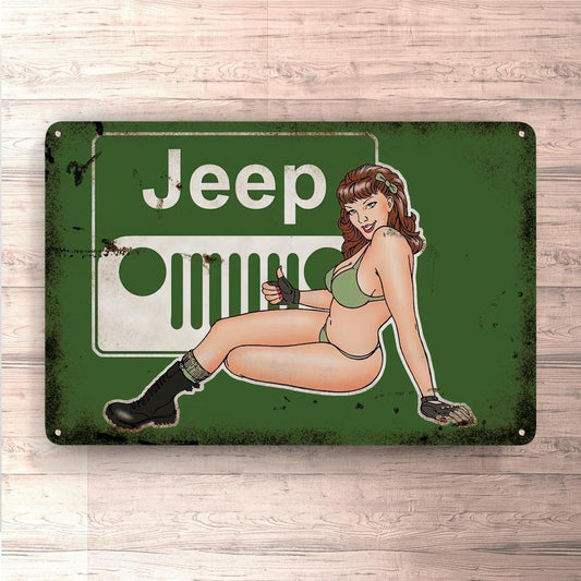 Jeep Pin-Up Vintage Skilte, Musemåtte, Dørmåtte-Skilte-Jeep-Garage Culture Shop- garage - man cave - merchandise