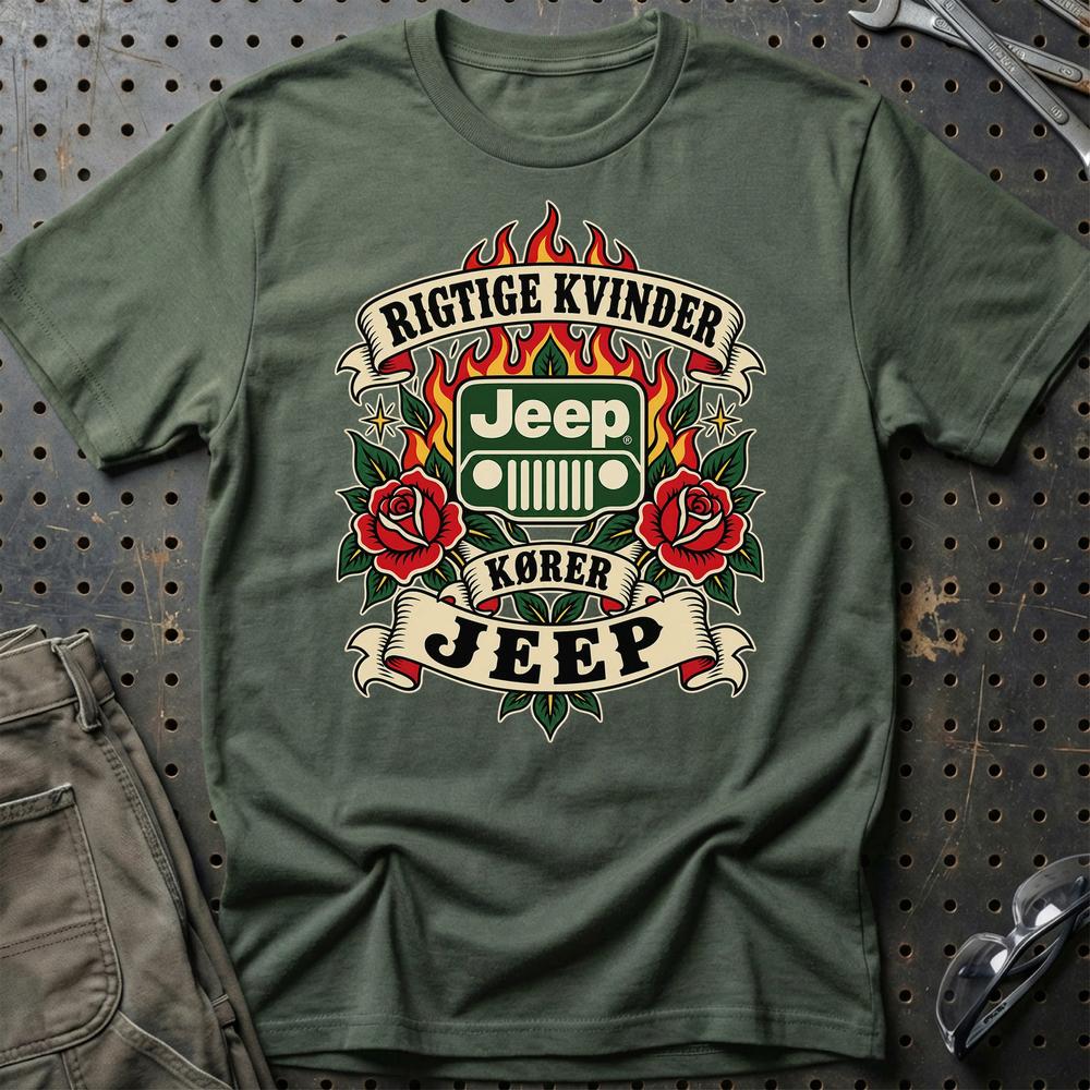 
Produktbillede af Jeep Rigtige Kvinder Kører – Roser og Flammer T-Shirt