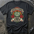 Jeep Rigtige Kvinder Kører – Roser og Flammer T-Shirt – Sort