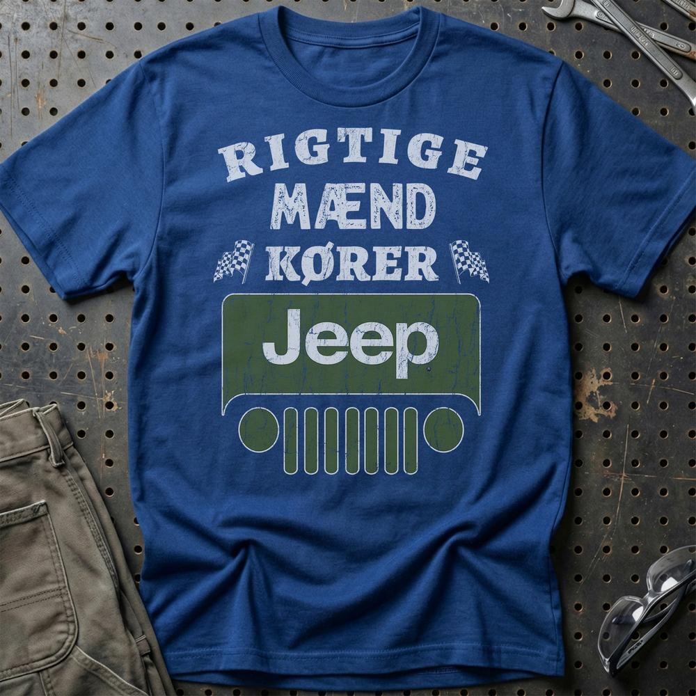 Jeep Rigtige Mænd Kører - Unisex T-Shirt , Bomuld-Beklædning-Jeep-Blå Royal-S-Garage Culture Shop- garage - man cave - merchandise