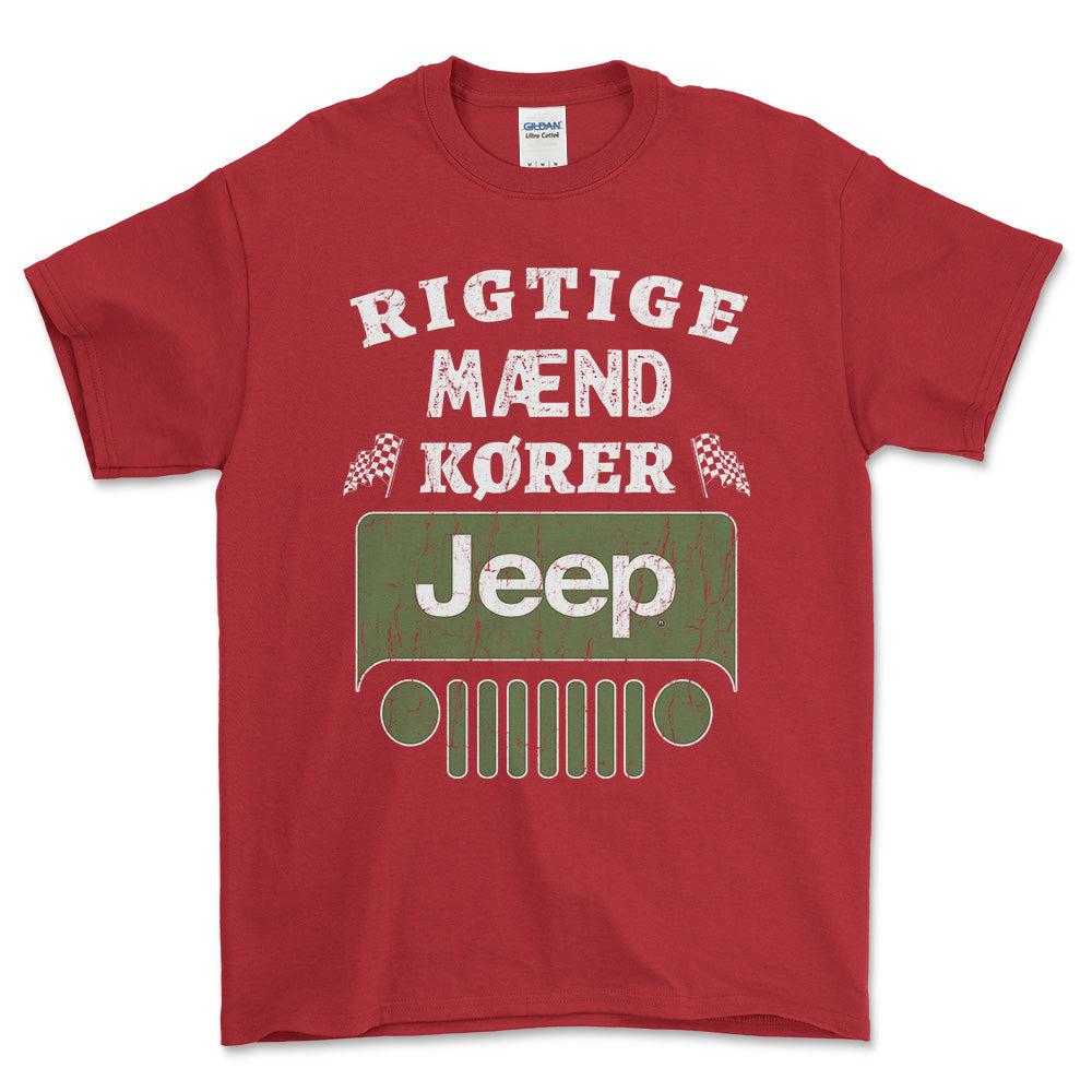 Jeep Rigtige Mænd Kører - Unisex T-Shirt , Bomuld-Beklædning-Jeep-Rød-S-Forside-Garage Culture Shop- garage - man cave - merchandise