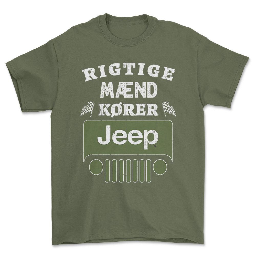 Jeep Rigtige Mænd Kører - Unisex T-Shirt , Bomuld-Beklædning-Jeep-Grøn Militær-S-Forside-Garage Culture Shop- garage - man cave - merchandise