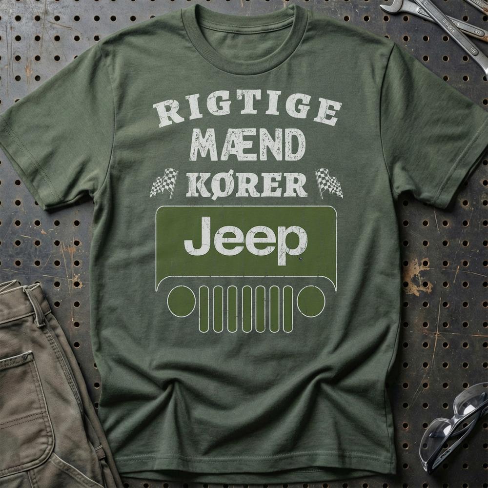Jeep Rigtige Mænd Kører - Unisex T-Shirt , Bomuld-Beklædning-Jeep-Grøn Militær-S-Garage Culture Shop- garage - man cave - merchandise