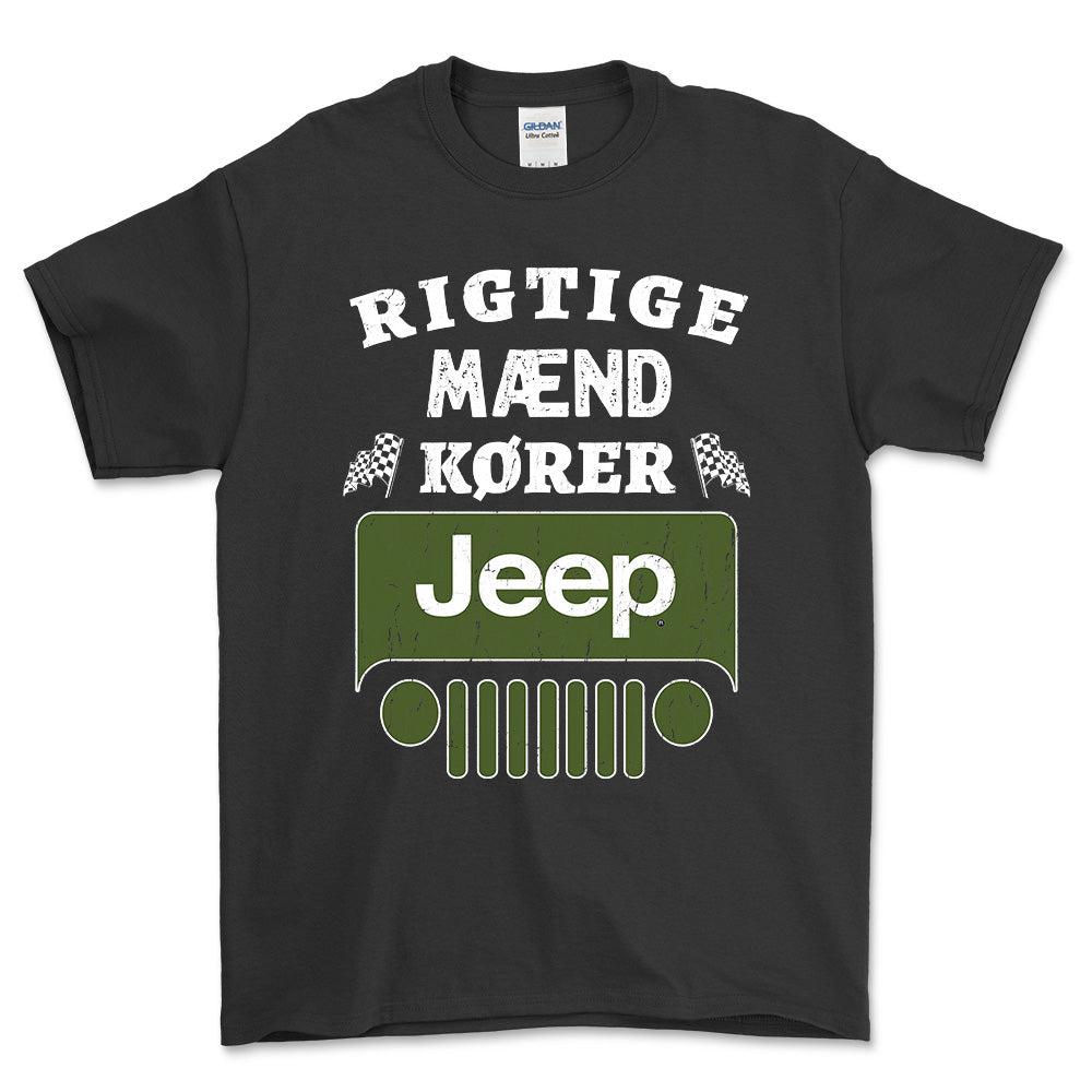 Jeep Rigtige Mænd Kører - Unisex T-Shirt , Bomuld-Beklædning-Jeep-Sort-S-Forside-Garage Culture Shop- garage - man cave - merchandise