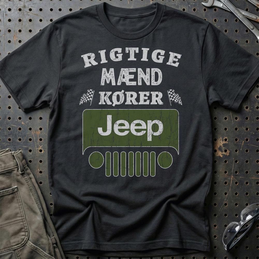 Jeep Rigtige Mænd Kører - Unisex T-Shirt , Bomuld-Beklædning-Jeep-Sort-S-Garage Culture Shop- garage - man cave - merchandise
