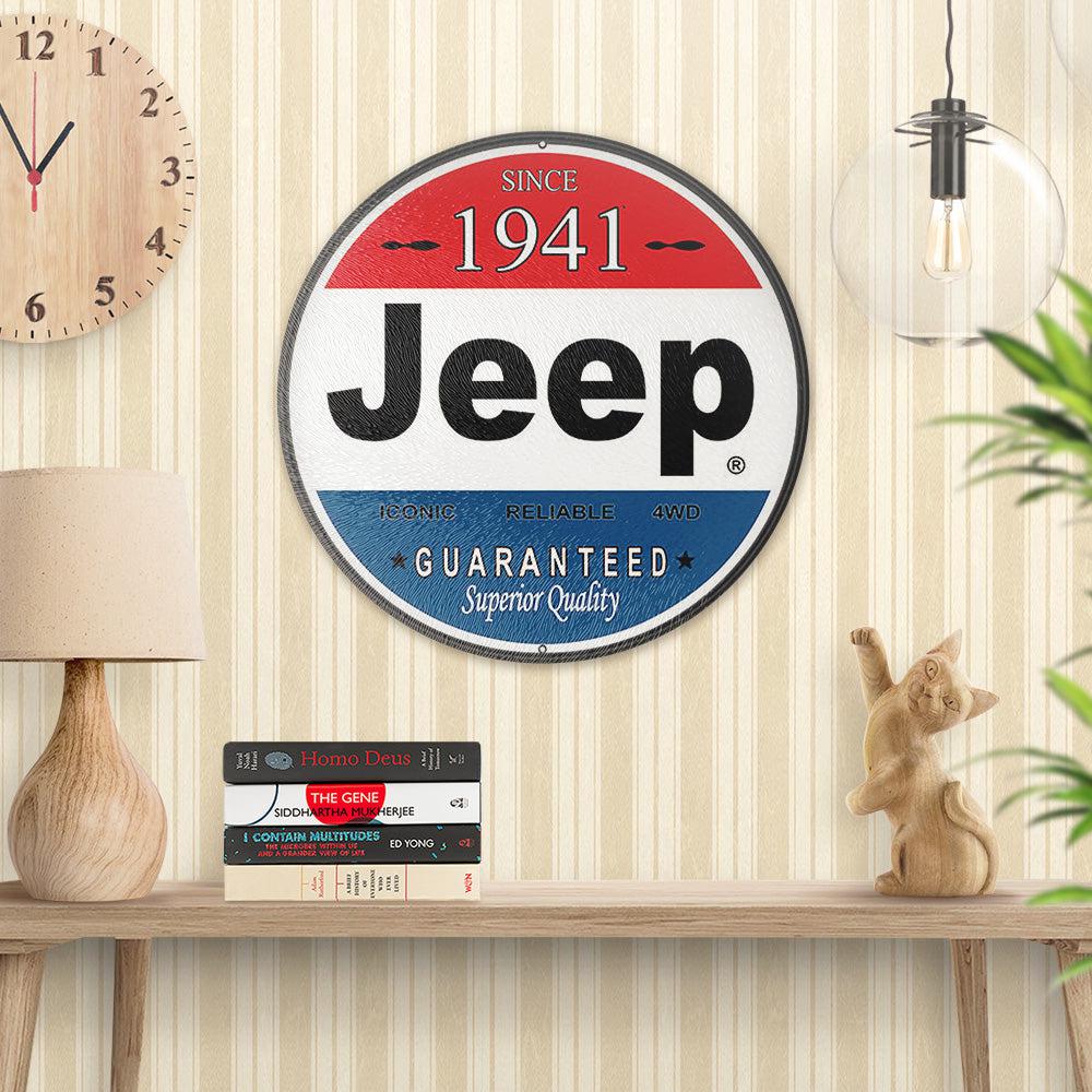Jeep Superior Quality Since 1941, Runde Skilte , Musemåtte Rundt , Kop Underlag, Underlagssæt-Runde Skilte-Jeep-Garage Culture Shop- garage - man cave - merchandise