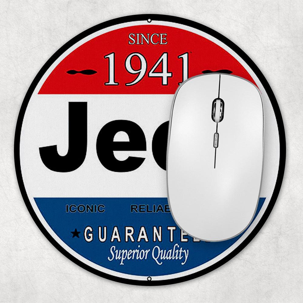 Jeep Superior Quality Since 1941, Runde Skilte , Musemåtte Rundt , Kop Underlag, Underlagssæt-Runde Skilte-Jeep-Garage Culture Shop- garage - man cave - merchandise