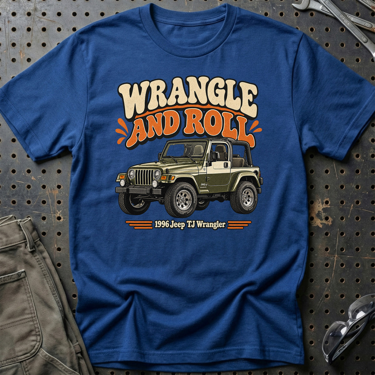 
Jeep TJ Wrangler 1996 – Wrangle and Roll T-Shirt – Blå Royal