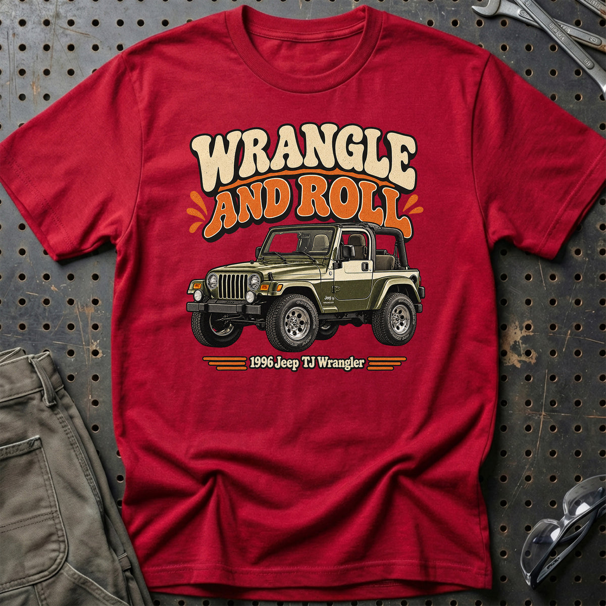 
Jeep TJ Wrangler 1996 – Wrangle and Roll T-Shirt – Rød