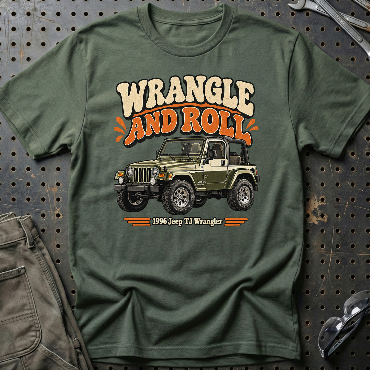 
Jeep TJ Wrangler 1996 – Wrangle and Roll T-Shirt – Grøn Militær