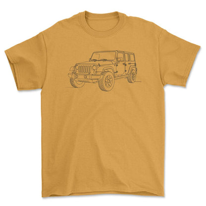 Jeep Wrangler JK - One Line Style Unisex T-Shirt-Beklædning-Jeep-Guld-S-Forside-Garage Culture Shop- garage - man cave - merchandise
