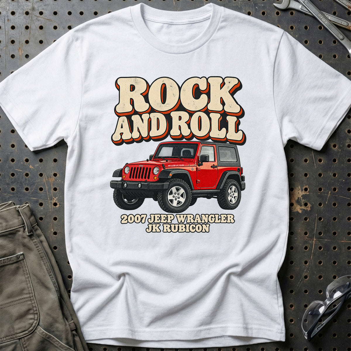 
Jeep Wrangler JK Rubicon 2007 – Rock and Roll T-Shirt – Hvid