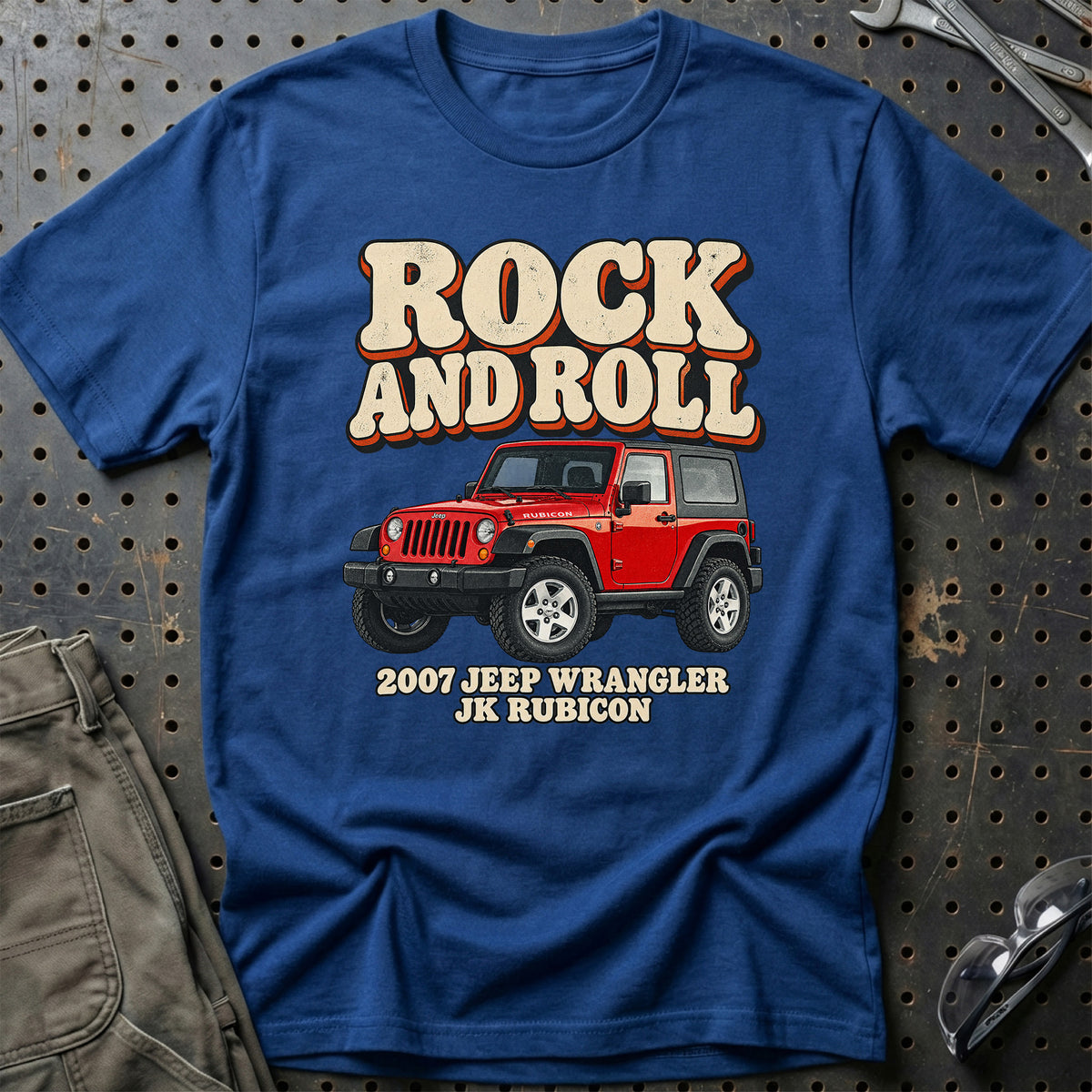 
Jeep Wrangler JK Rubicon 2007 – Rock and Roll T-Shirt – Blå Royal