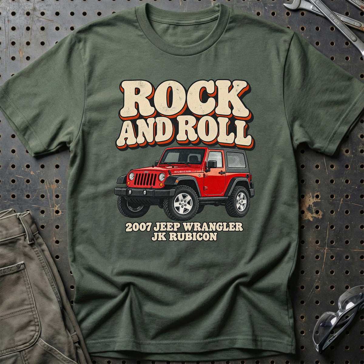 
Jeep Wrangler JK Rubicon 2007 – Rock and Roll T-Shirt – Grøn Militær